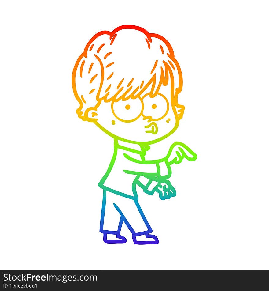 rainbow gradient line drawing of a cartoon woman