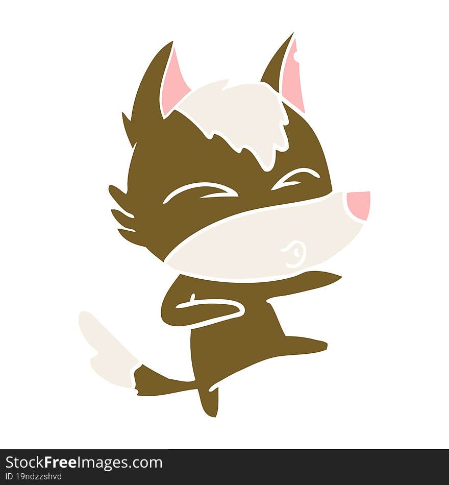 flat color style cartoon wolf whistling