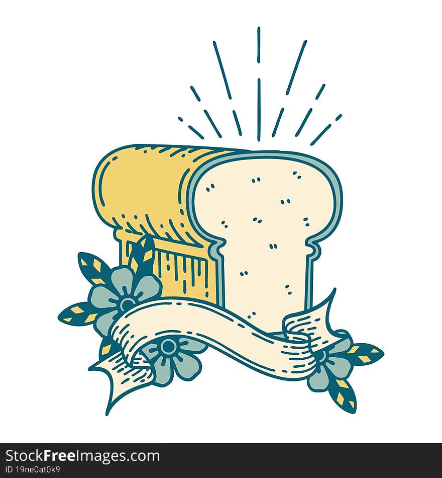 scroll banner with tattoo style loaf of bread