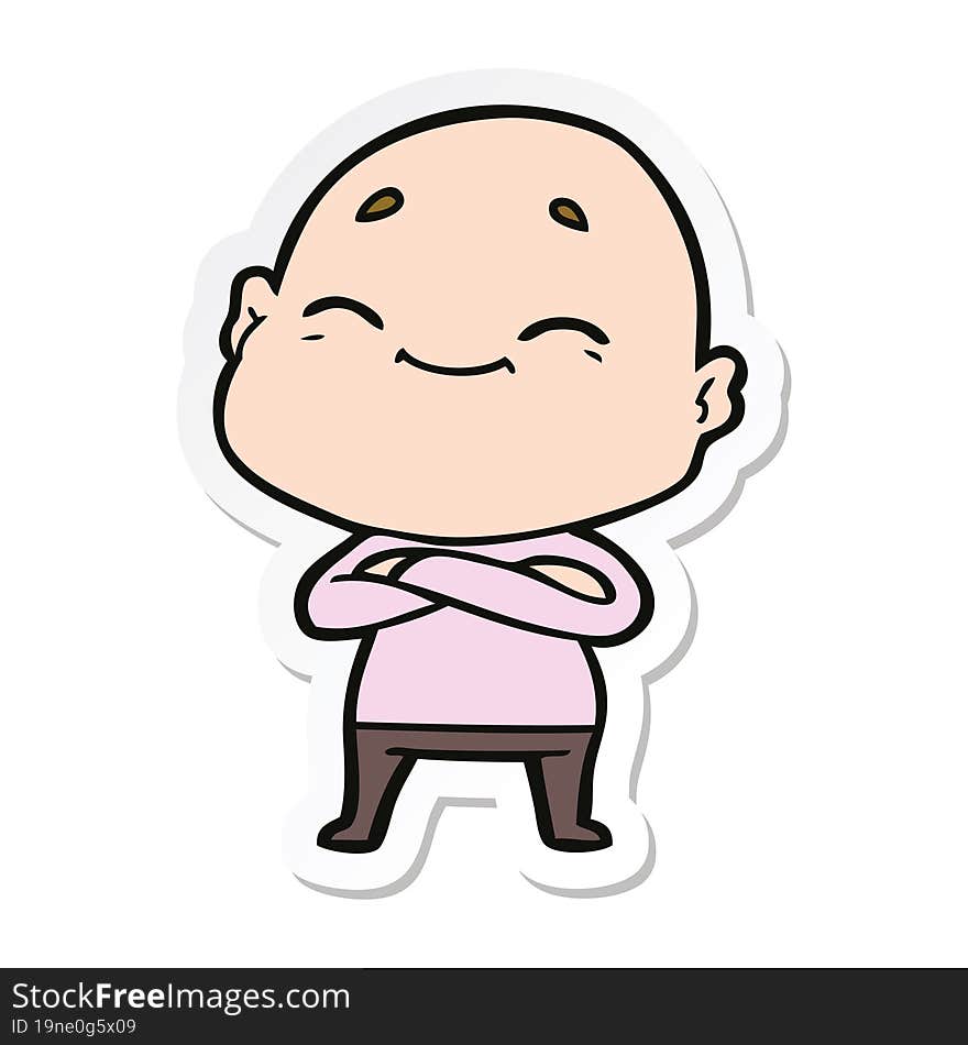 sticker of a happy cartoon bald man