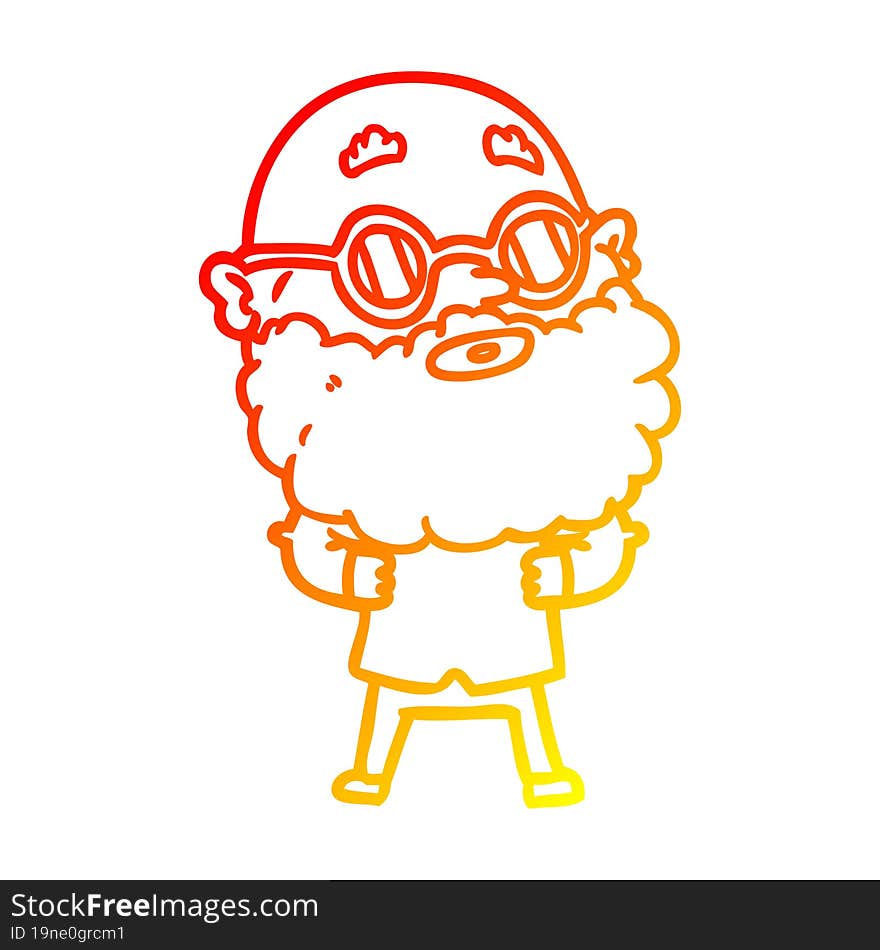 Warm Gradient Line Drawing Cartoon Curious Man With Beard And Glasses