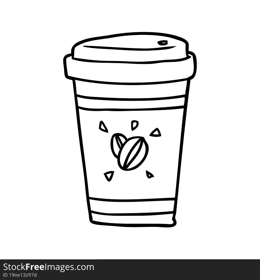 line drawing of a cup of takeout coffee. line drawing of a cup of takeout coffee