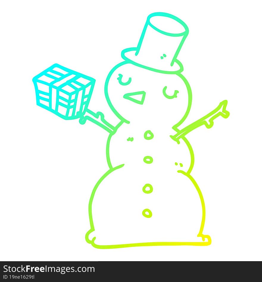 cold gradient line drawing cartoon snowman