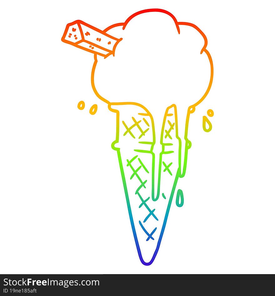 Rainbow Gradient Line Drawing Cartoon Ice Cream Melting