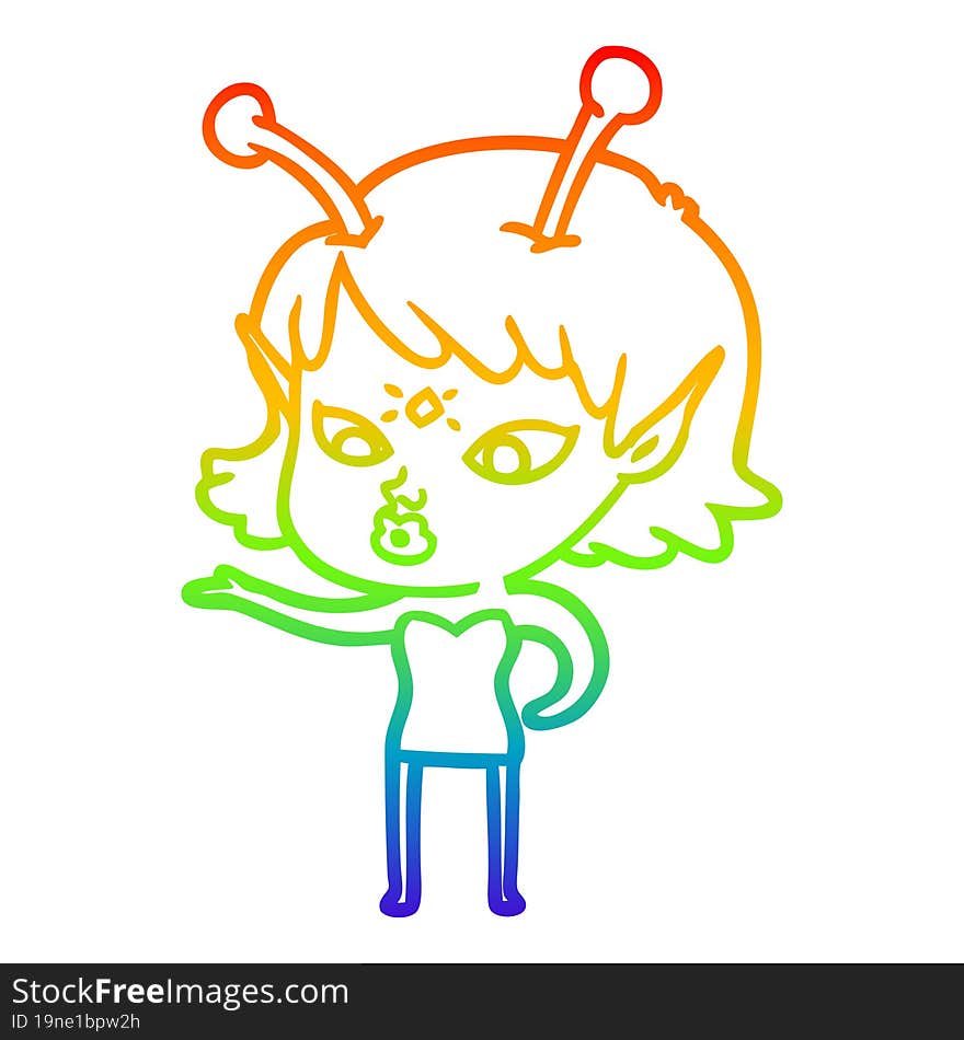 rainbow gradient line drawing pretty cartoon alien girl