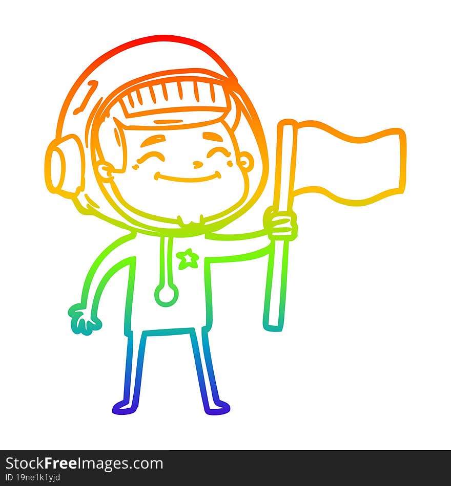 Rainbow Gradient Line Drawing Happy Cartoon Astronaut