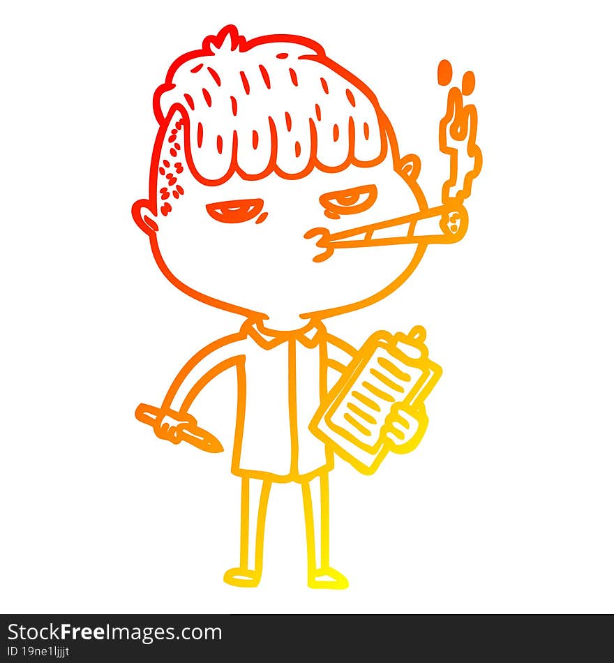 warm gradient line drawing cartoon salesman smoking