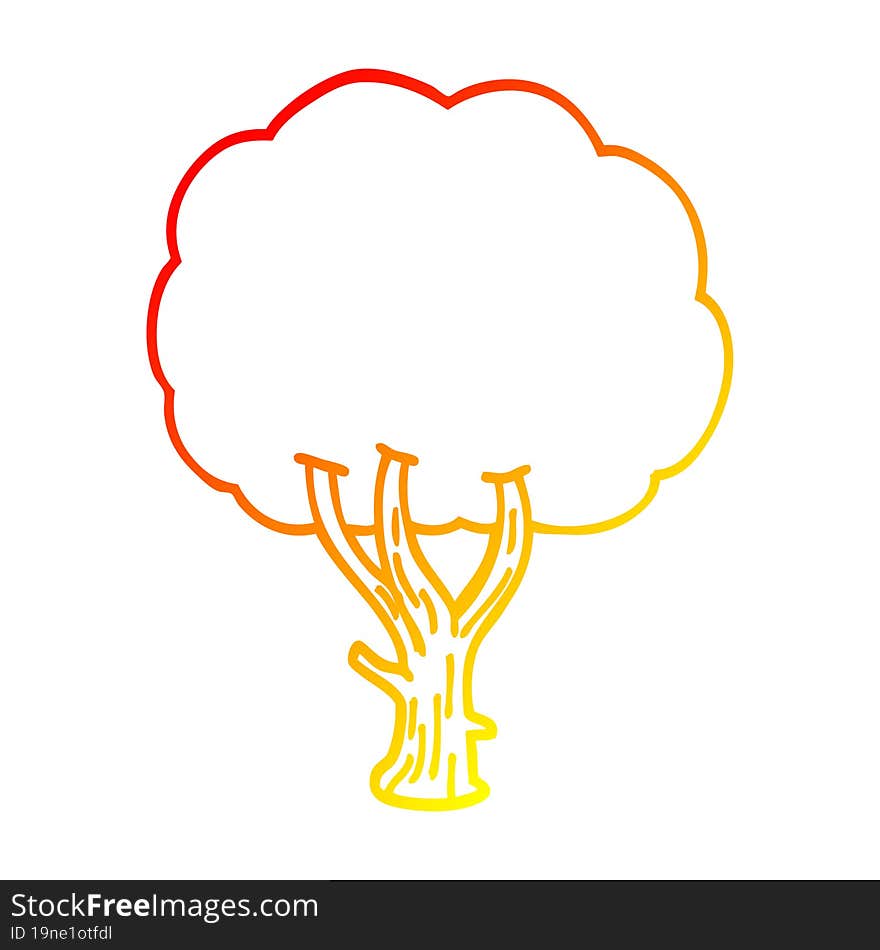 warm gradient line drawing of a cartoon blooming tree