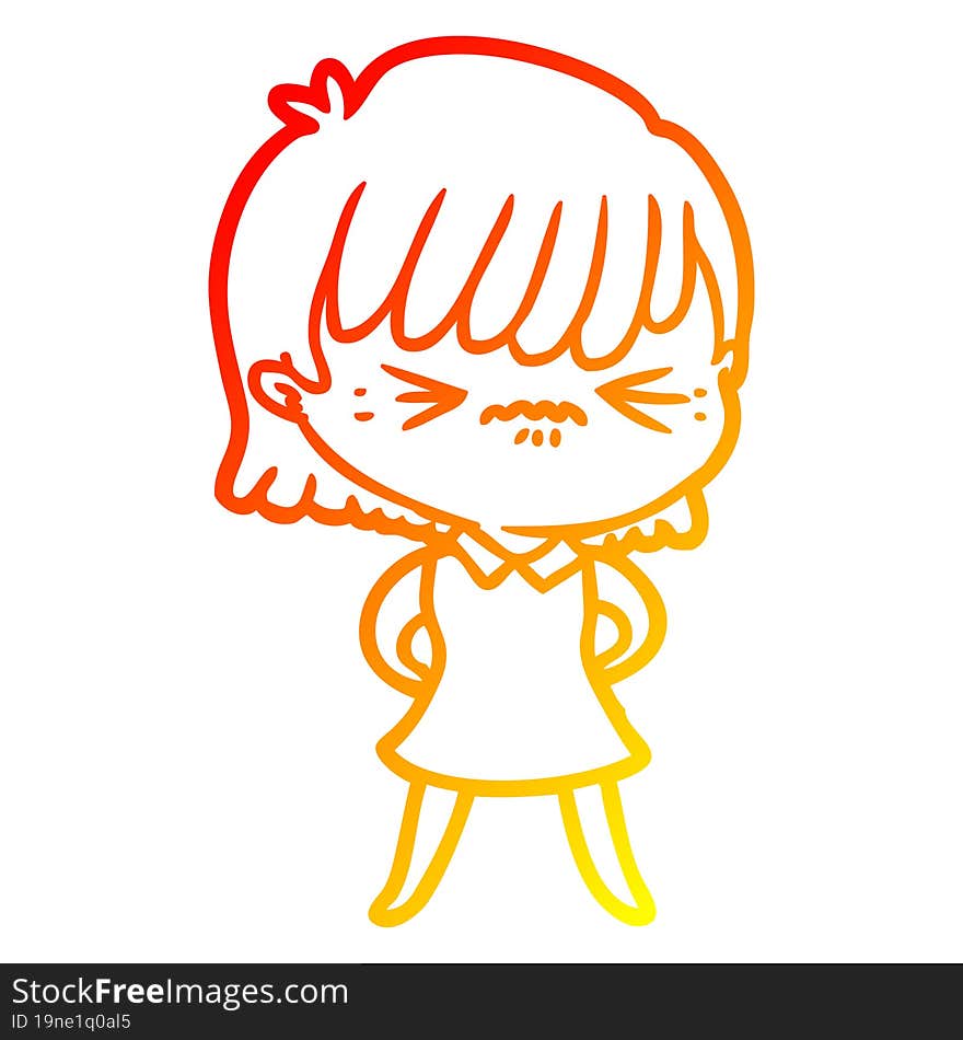 warm gradient line drawing annoyed cartoon girl