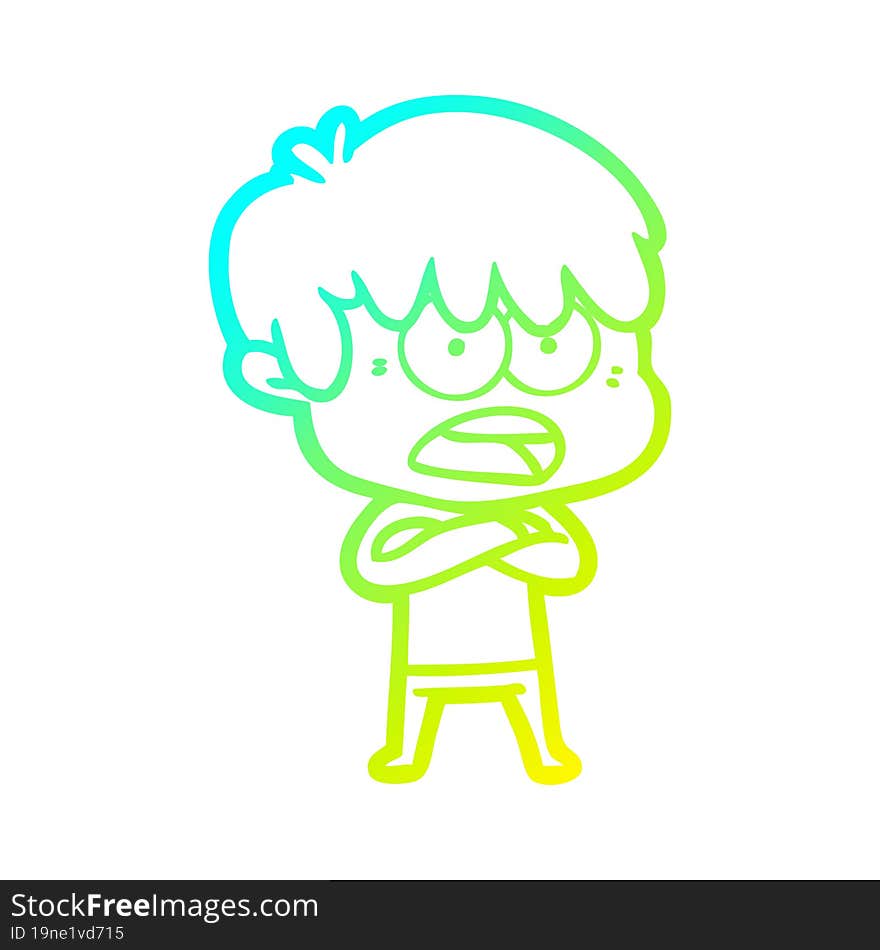 cold gradient line drawing worried cartoon boy