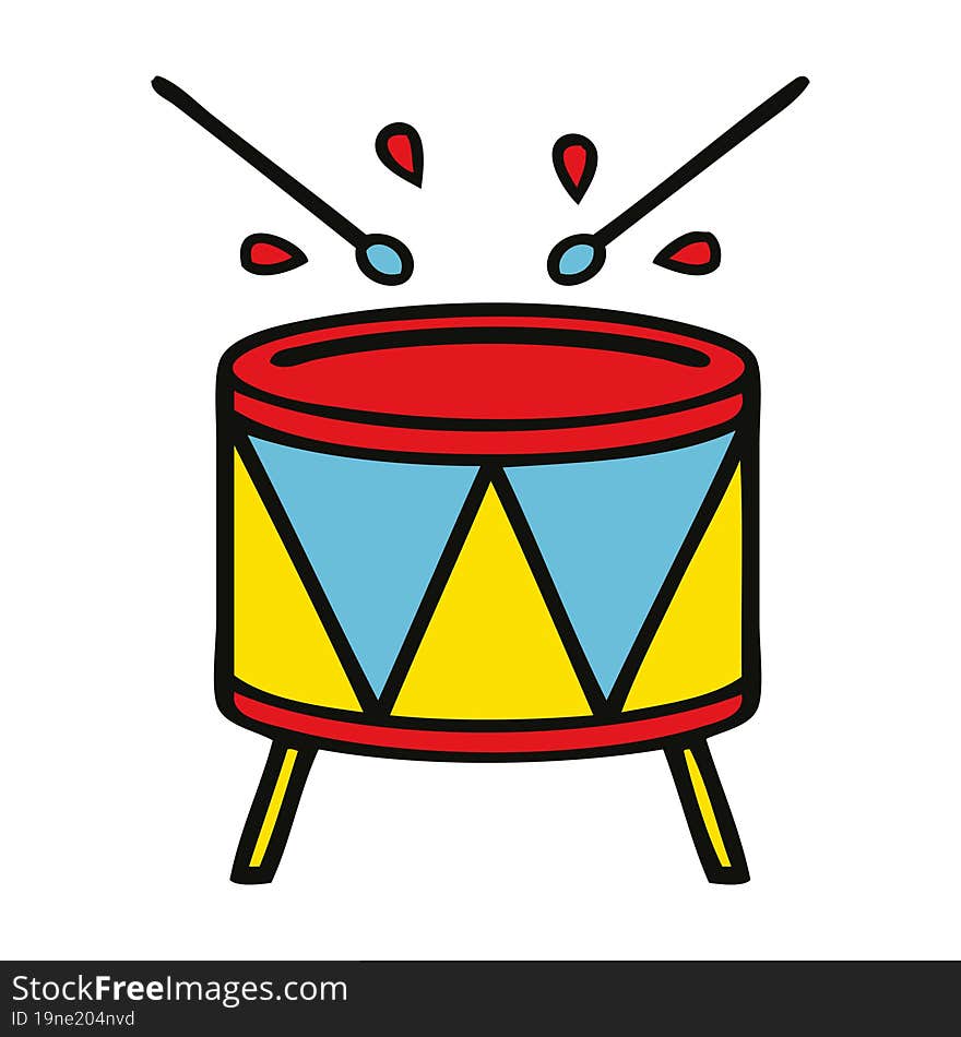 cute cartoon of a beating drum. cute cartoon of a beating drum