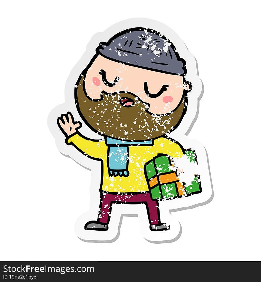 distressed sticker of a cartoon man with beard