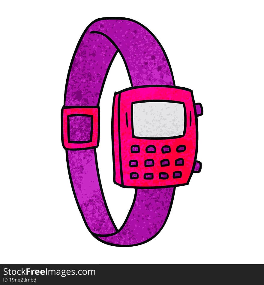 Textured Cartoon Doodle Of A Retro Watch