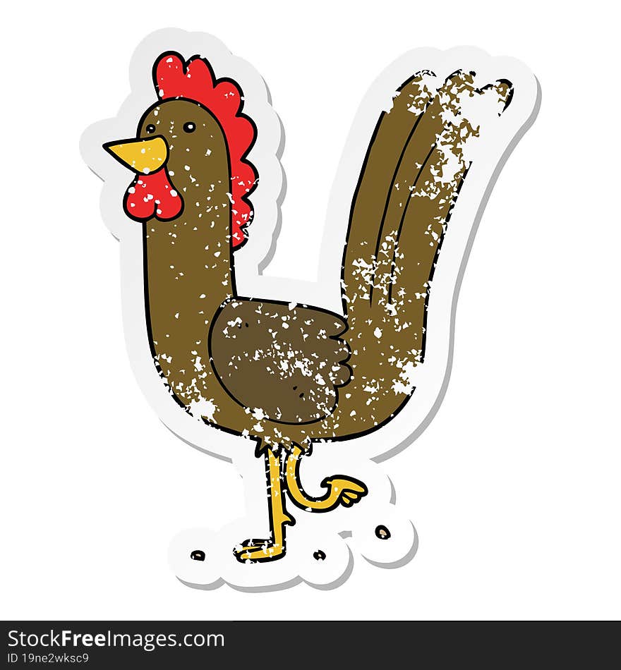 distressed sticker of a cartoon rooster