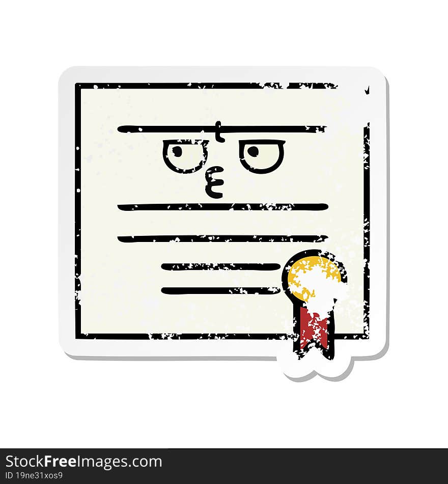 Distressed Sticker Of A Cute Cartoon Graduation Diploma