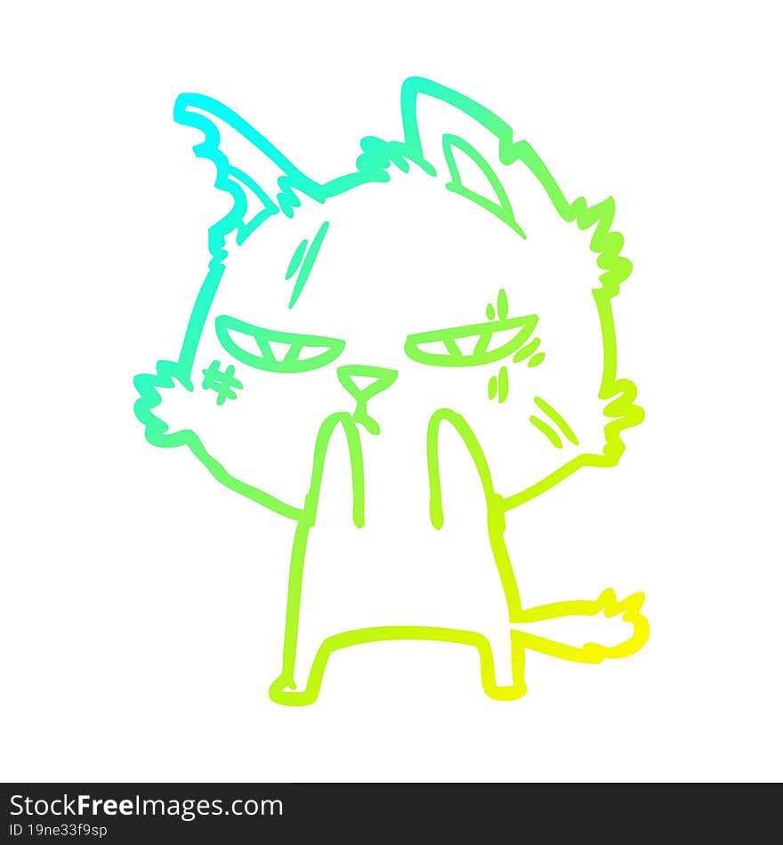 cold gradient line drawing tough cartoon cat