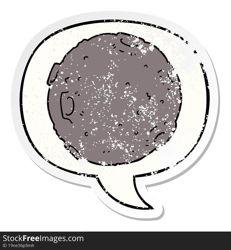 cartoon moon and speech bubble distressed sticker