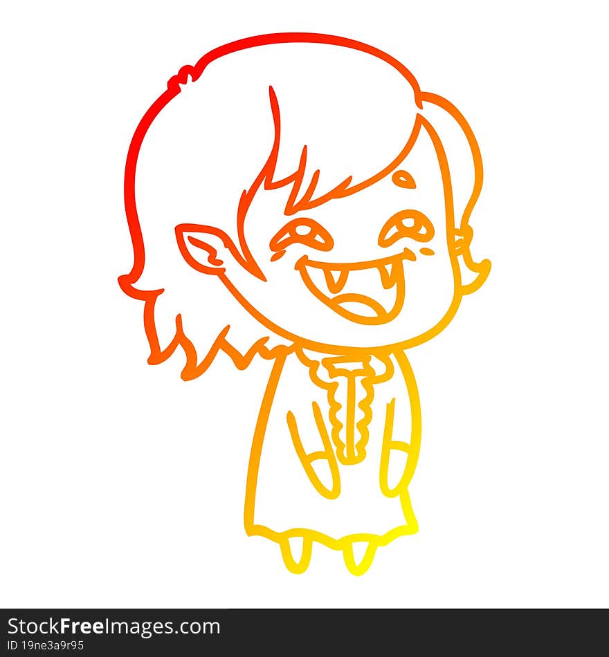 warm gradient line drawing of a cartoon laughing vampire girl