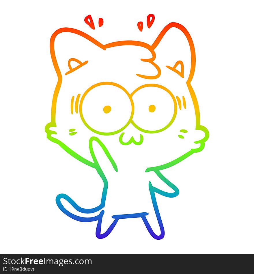 Rainbow Gradient Line Drawing Cartoon Surprised Cat