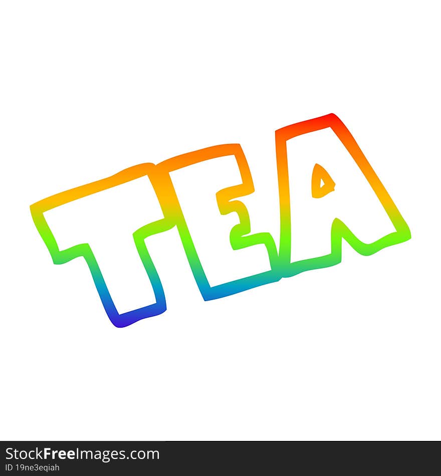 rainbow gradient line drawing cartoon word tea