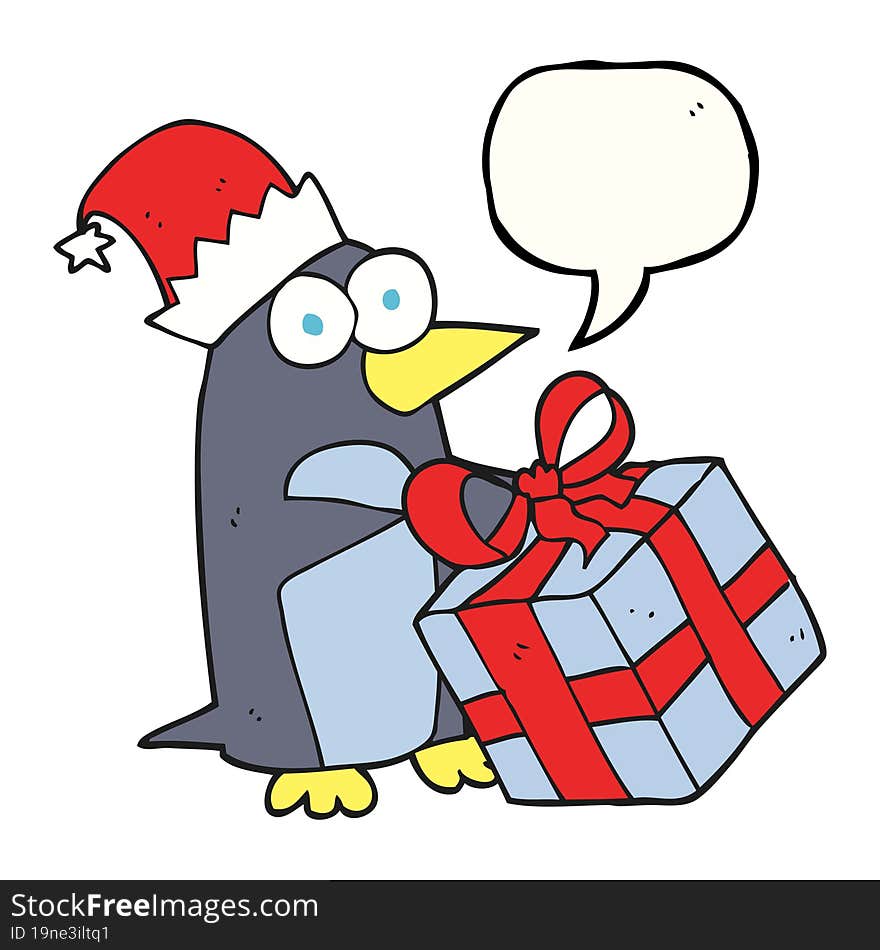 freehand drawn speech bubble cartoon christmas penguin