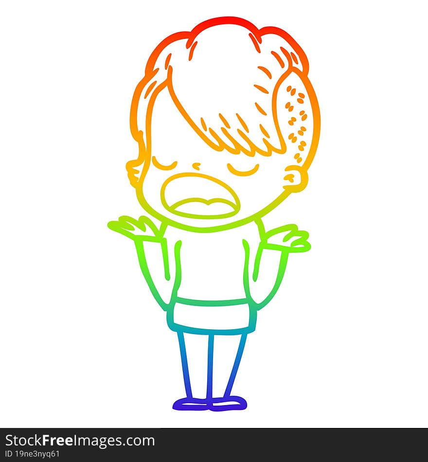 rainbow gradient line drawing cartoon cool hipster girl talking