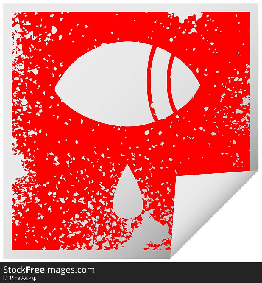 distressed square peeling sticker symbol of a crying eye looking to one side