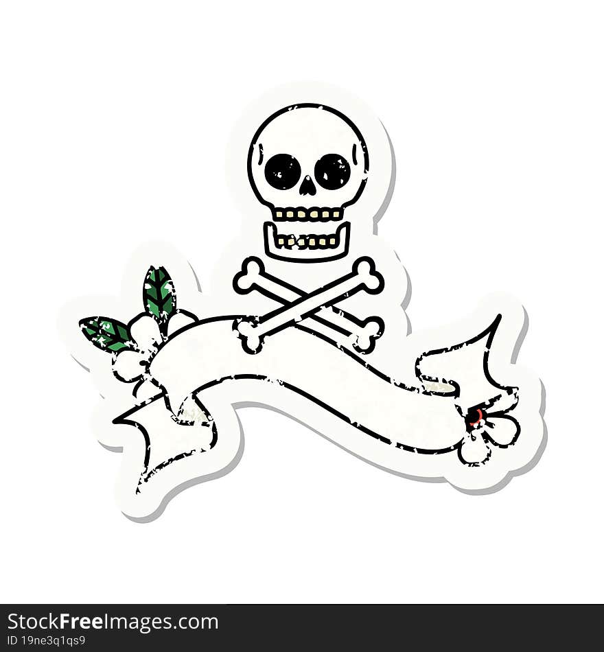 Grunge Sticker With Banner Of Cross Bones