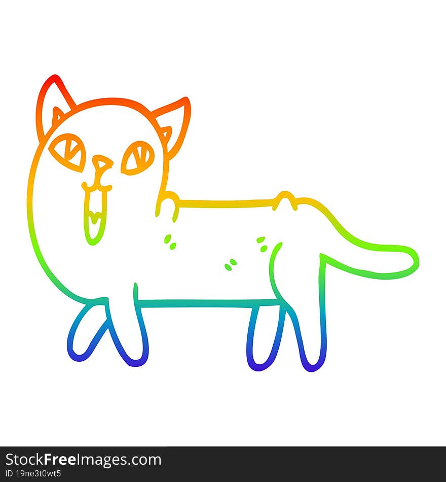 Rainbow Gradient Line Drawing Cartoon Funny Cat