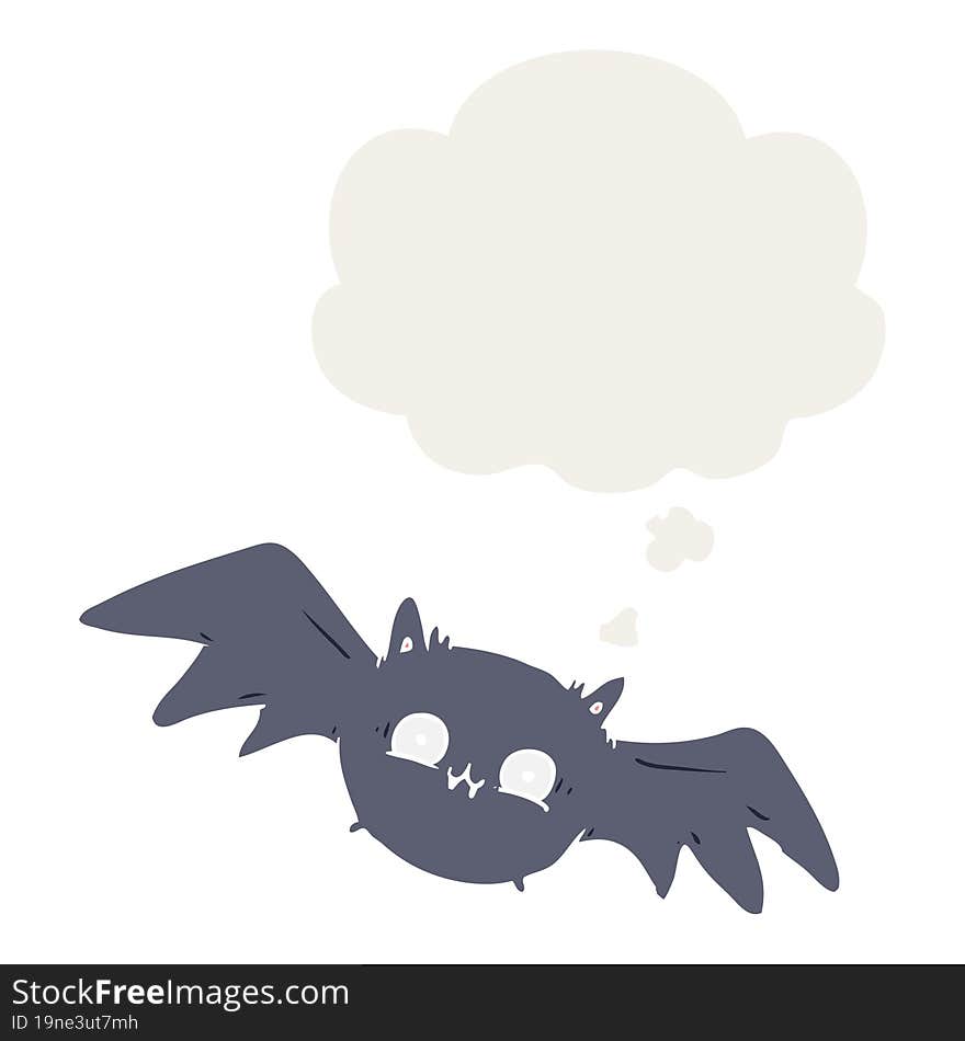 Cartoon Halloween Bat And Thought Bubble In Retro Style