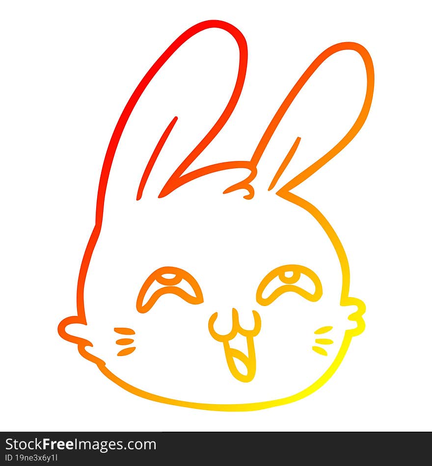 warm gradient line drawing of a cartoon happy rabbit face