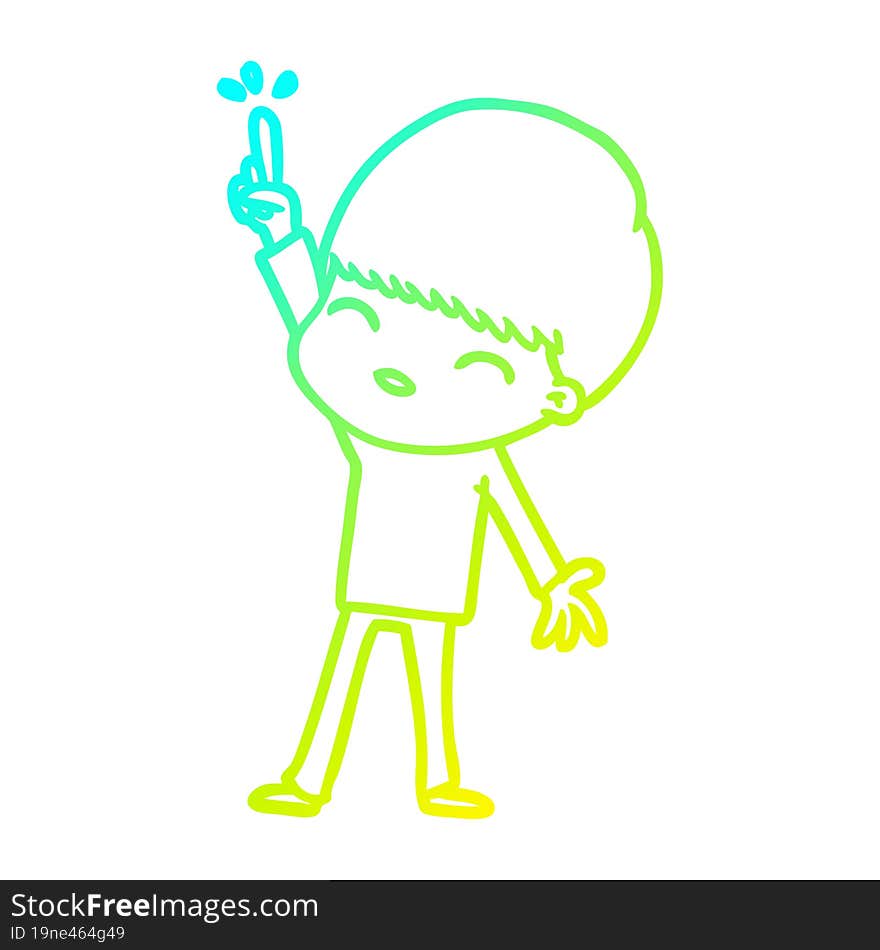 Cold Gradient Line Drawing Happy Cartoon Boy