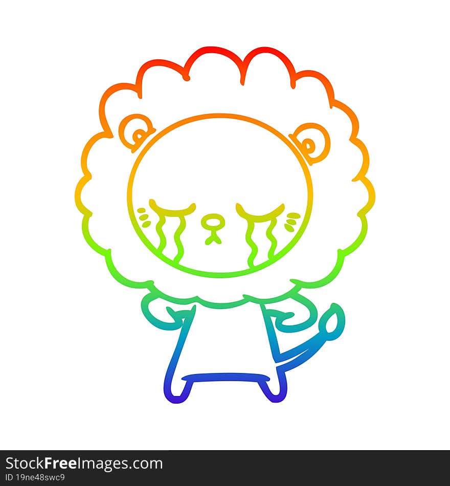 rainbow gradient line drawing crying cartoon lion