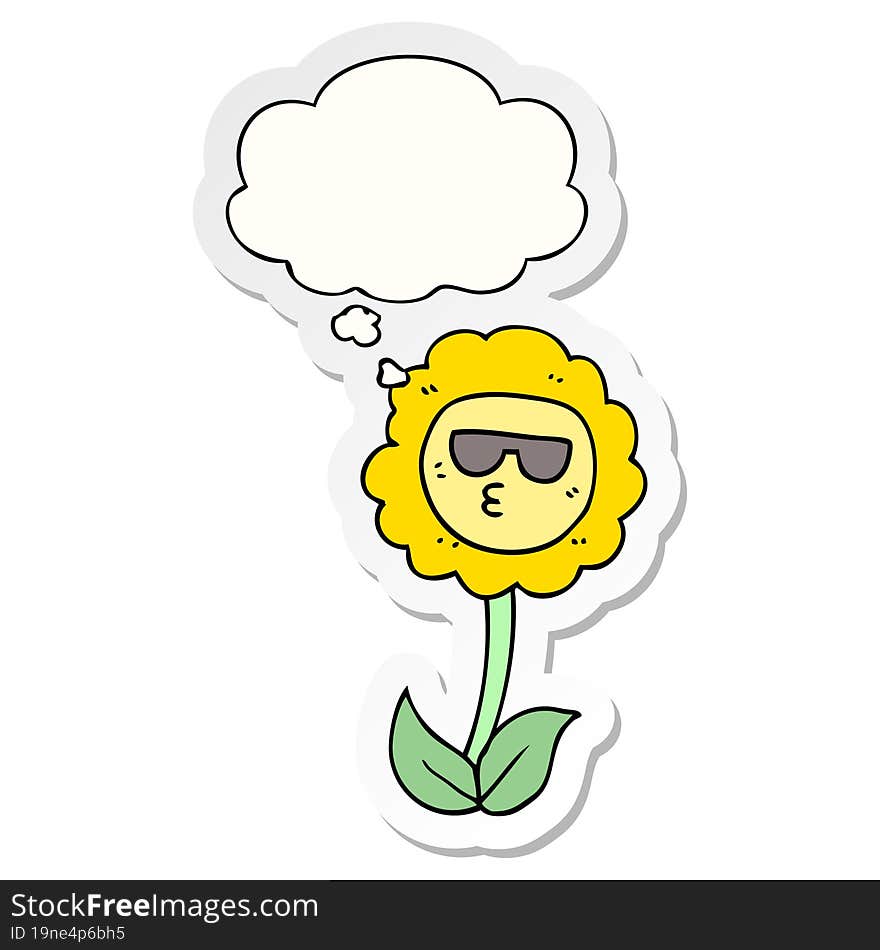 cartoon flower with thought bubble as a printed sticker