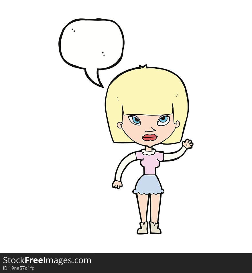 Cartoonw Woman Waving With Speech Bubble