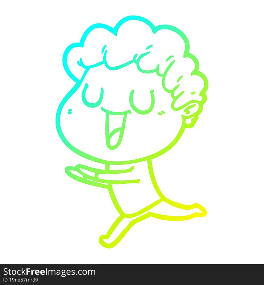 cold gradient line drawing of a laughing cartoon man running