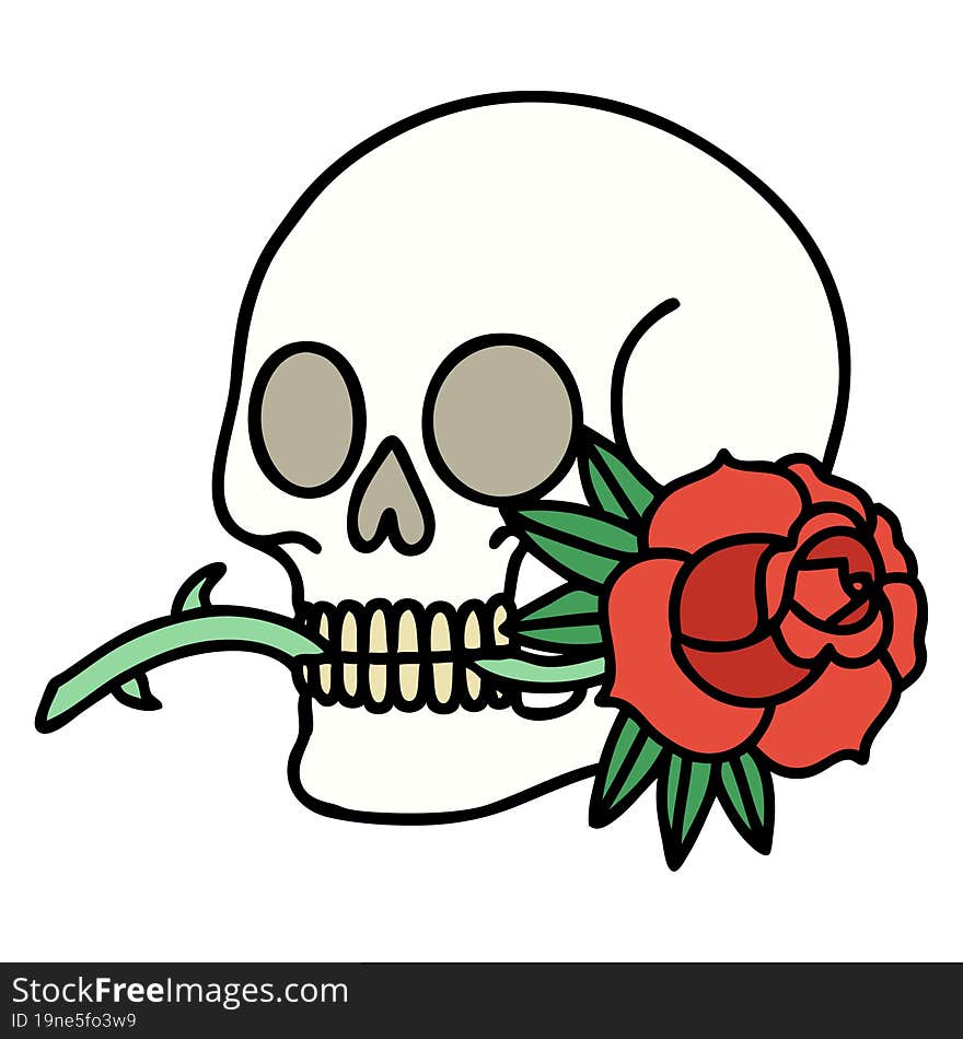 traditional tattoo of a skull and rose