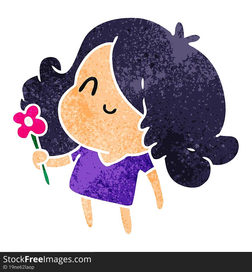 retro cartoon illustration of a cute kawaii girl. retro cartoon illustration of a cute kawaii girl