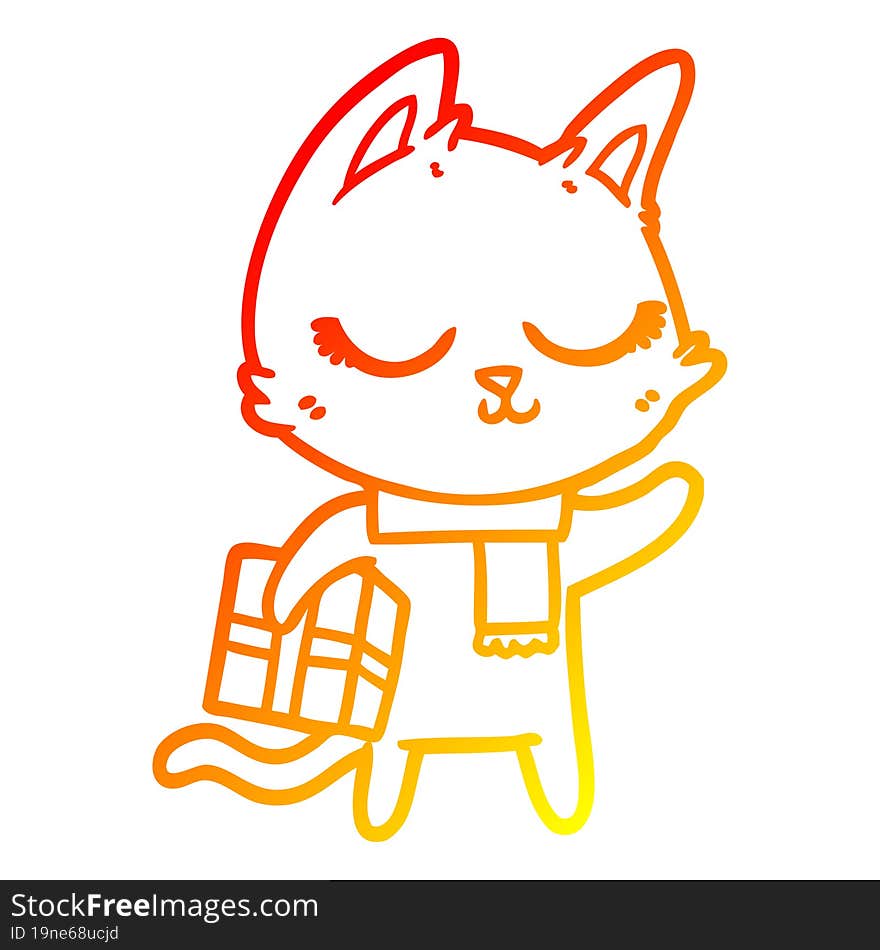 warm gradient line drawing calm cartoon cat