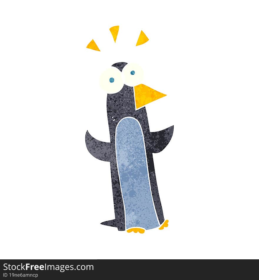 retro cartoon surprised penguin