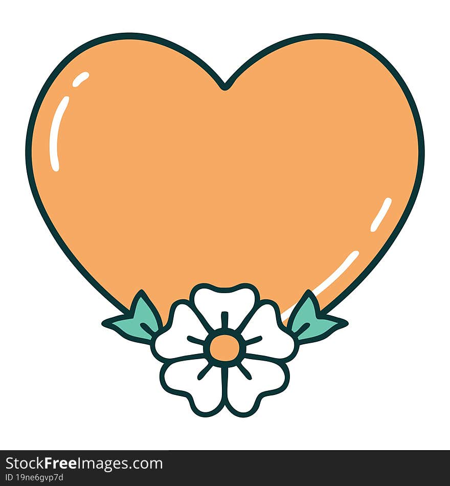 iconic tattoo style image of a heart and flower. iconic tattoo style image of a heart and flower