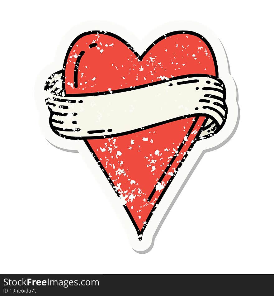 distressed sticker tattoo in traditional style of a heart and banner. distressed sticker tattoo in traditional style of a heart and banner