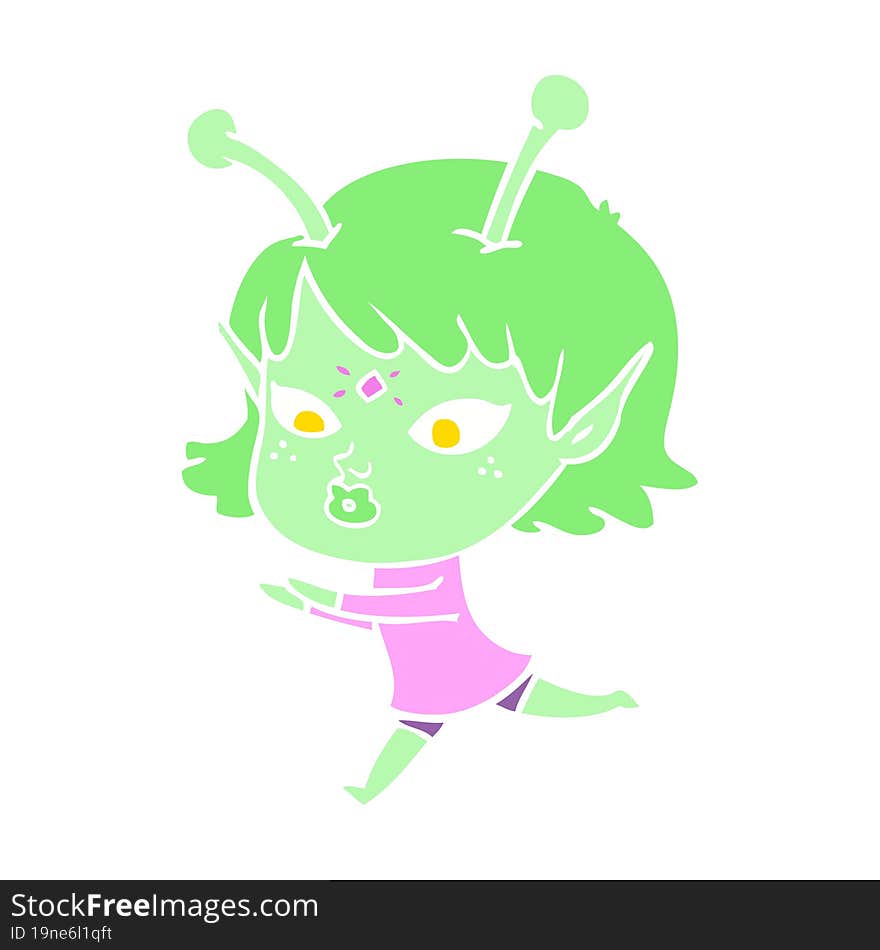 pretty flat color style cartoon alien girl