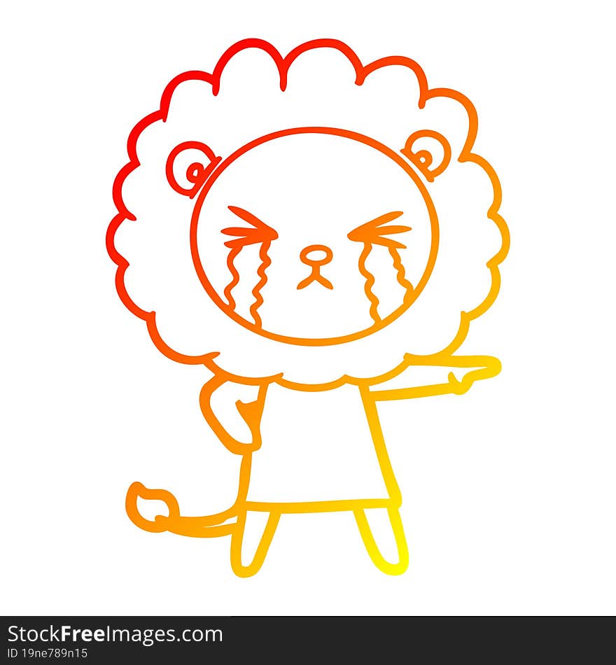 Warm Gradient Line Drawing Cartoon Crying Lion Wearing Dress