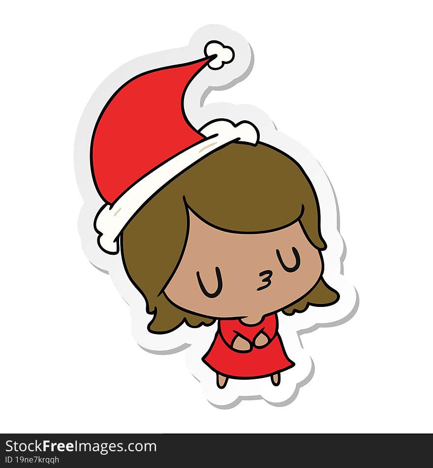 hand drawn christmas sticker cartoon of kawaii girl