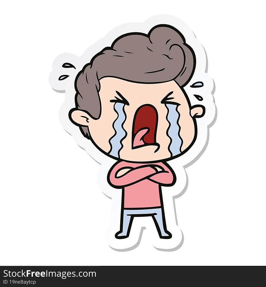 Sticker Of A Cartoon Crying Man