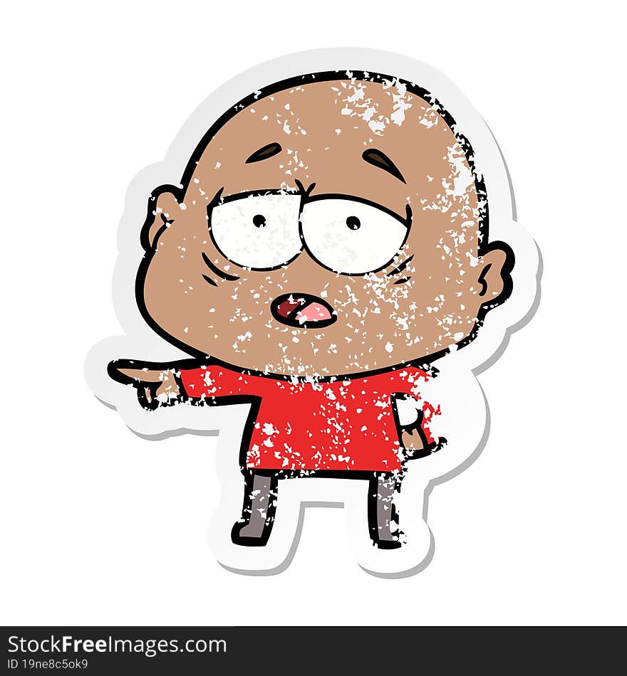 distressed sticker of a cartoon tired bald man