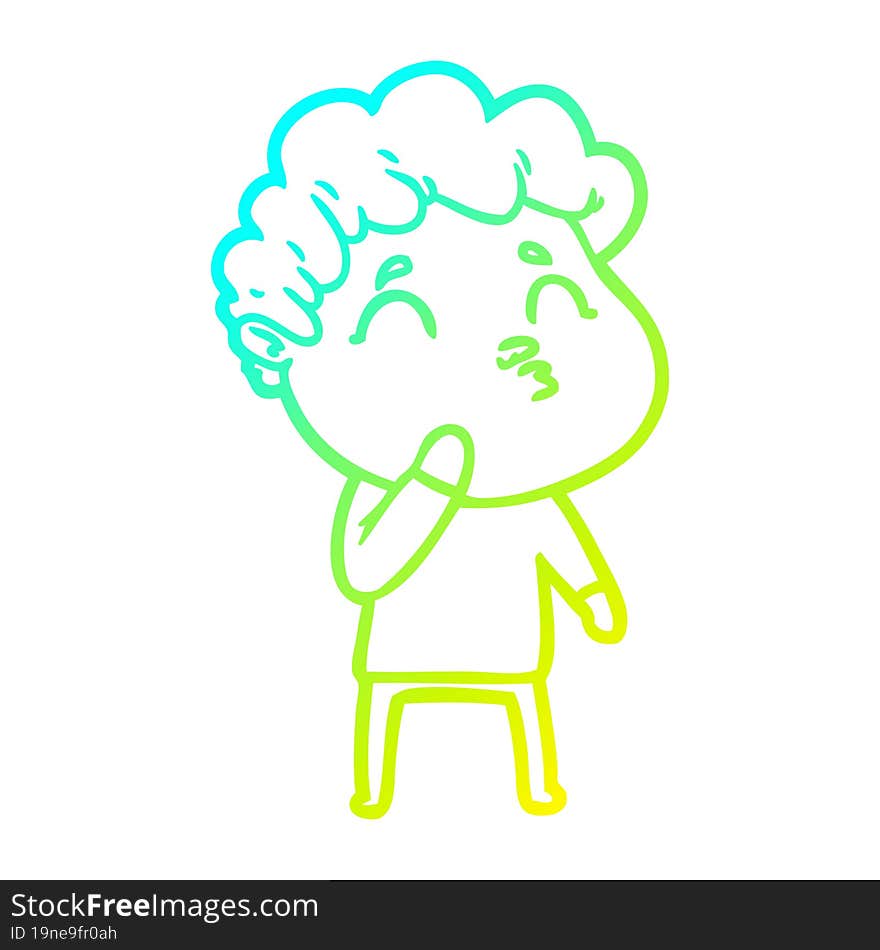 cold gradient line drawing cartoon man pouting