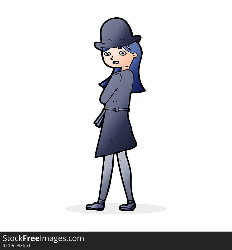 cartoon woman wearing sensible hat