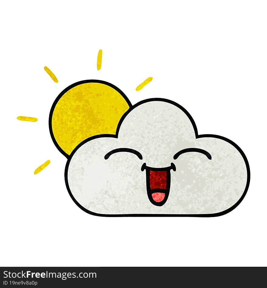 retro grunge texture cartoon of a sunshine and cloud